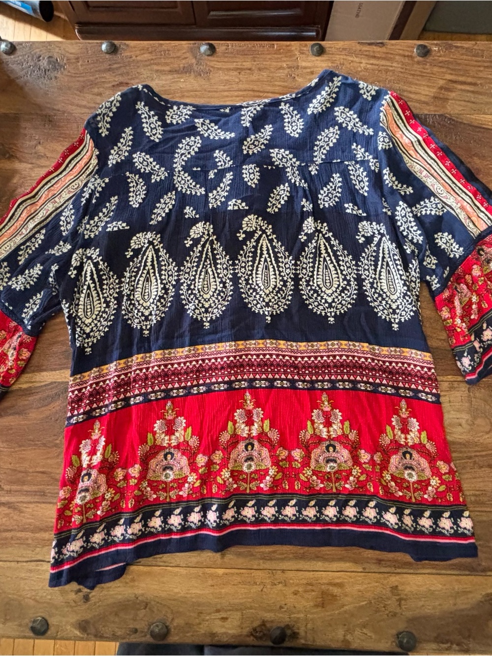 Bila Navy & Red Bohemian Paisley Tie-Front Tunic Top - Picture 4 of 6